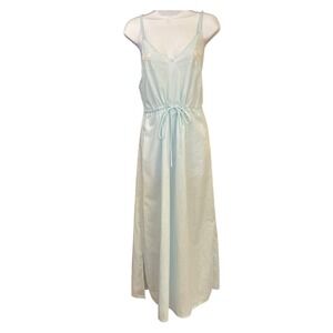 Vintage Eve Stillman Blue Cotton Slip Lace Empire Maxi Nightgown Embroidered